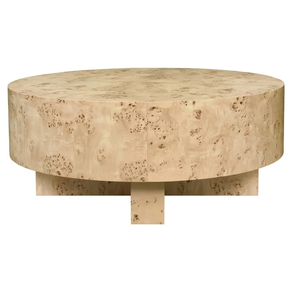 Oslo Round Drum Coffee Table - Brown, Burl Wood