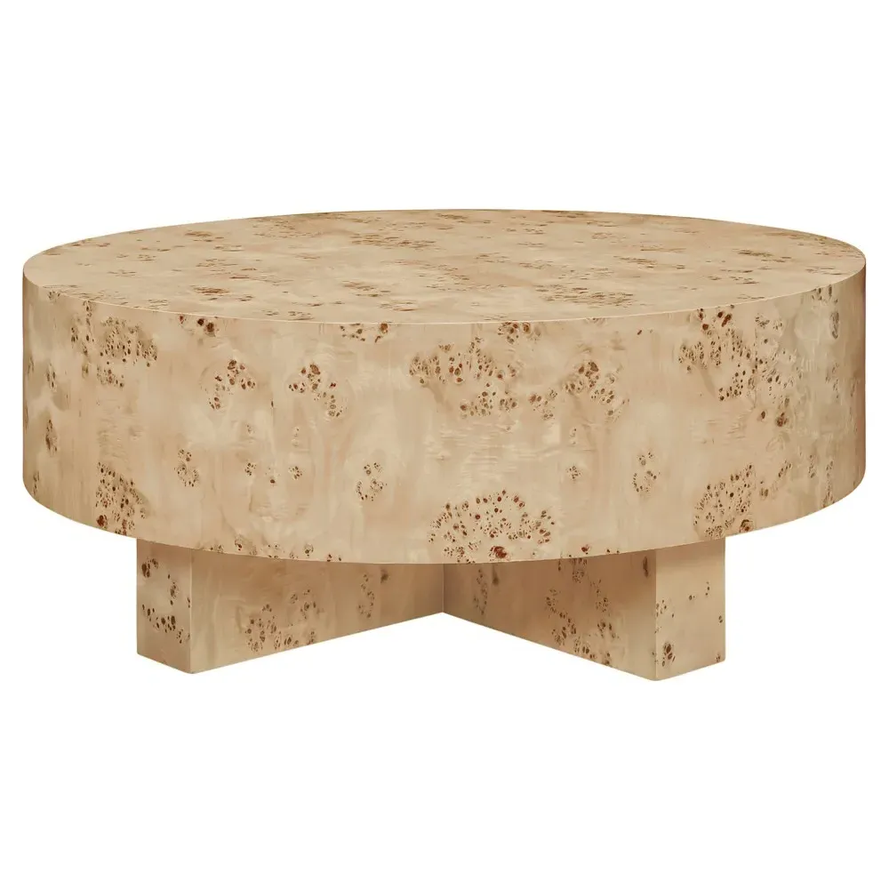 Oslo Round Drum Coffee Table - Brown, Burl Wood