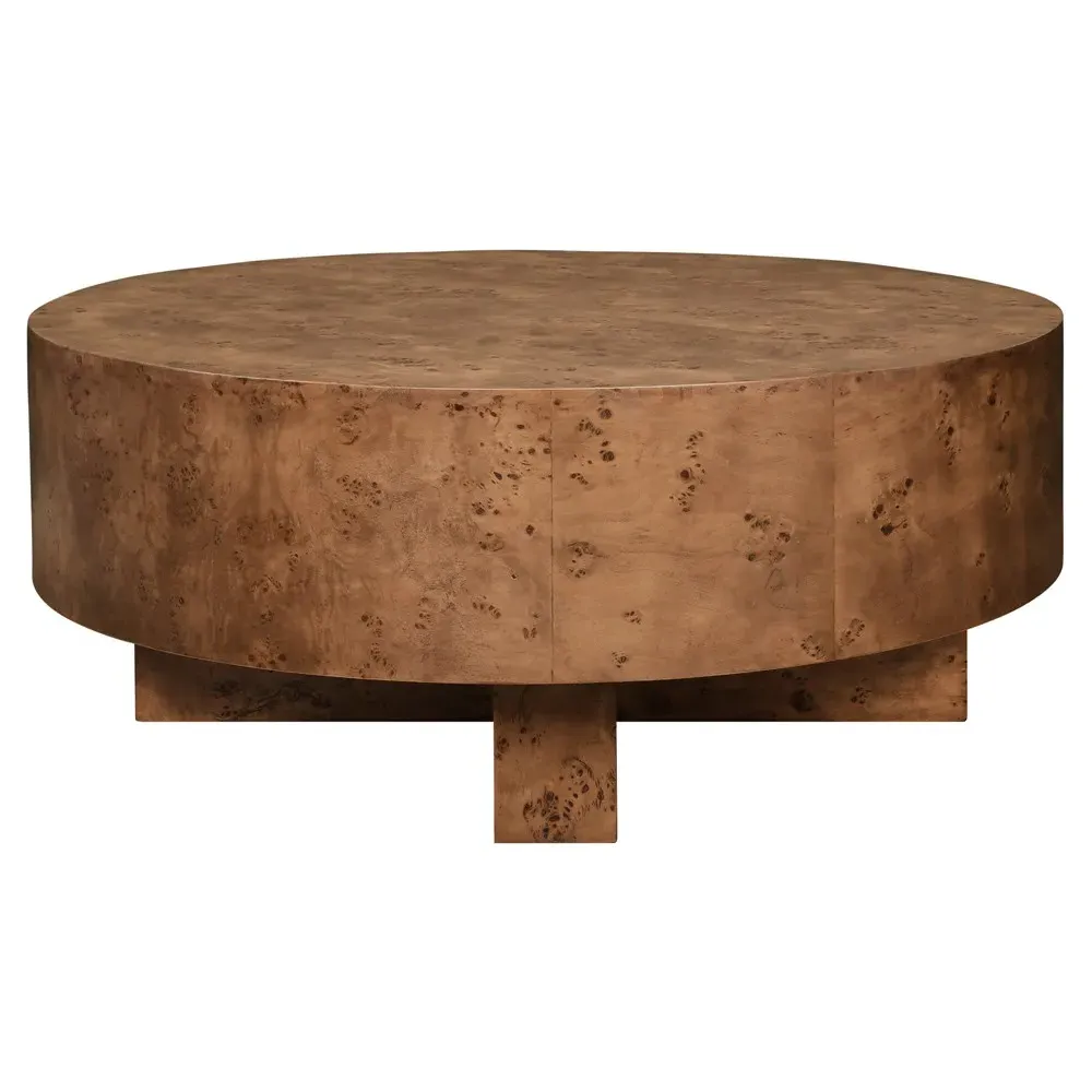 Oslo Round Drum Coffee Table - Dark Brown, Burl Wood