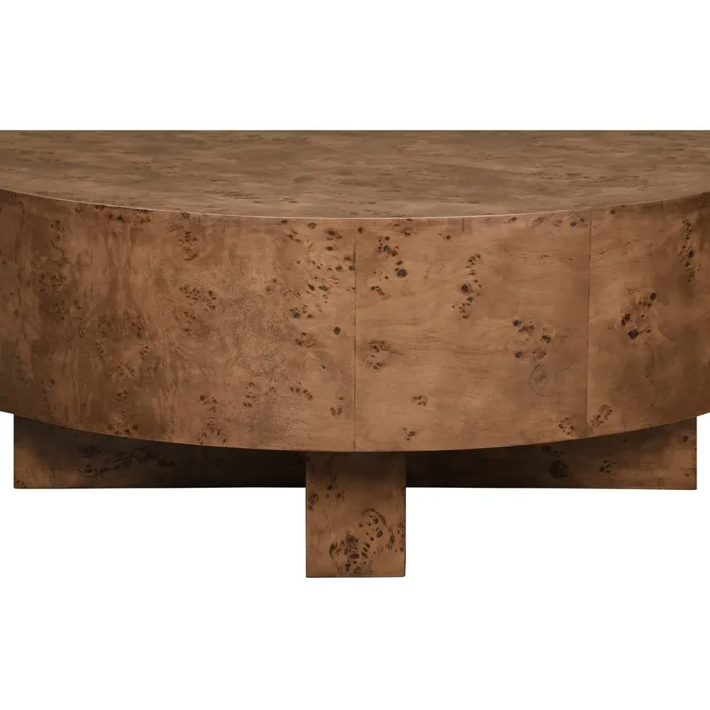 Oslo Round Drum Coffee Table - Dark Brown, Burl Wood