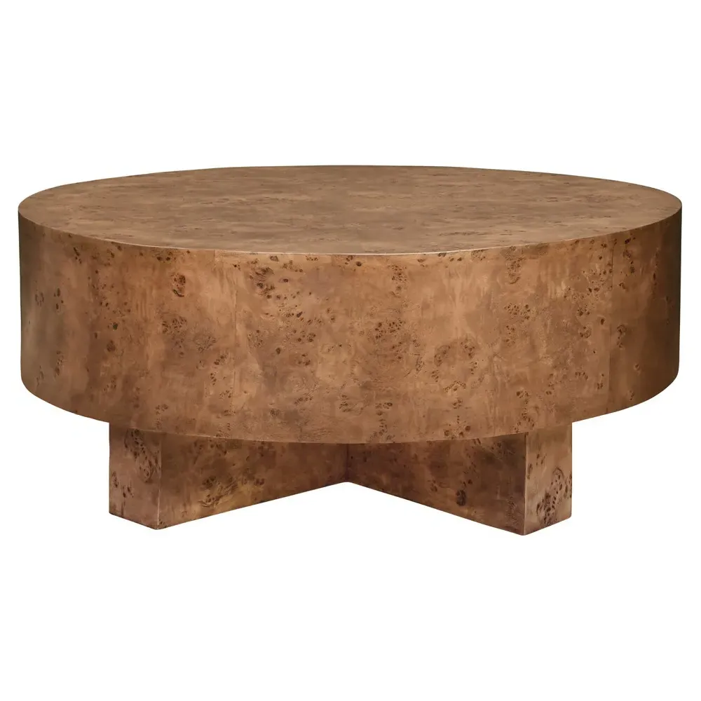 Oslo Round Drum Coffee Table - Dark Brown, Burl Wood