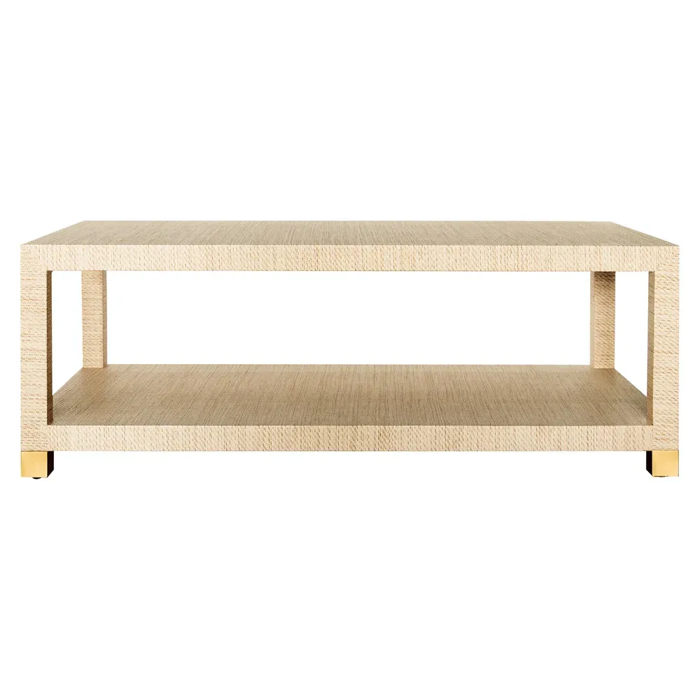 Patricia 2 Tier Rectangular Coffee Table - Brown, Grasscloth image