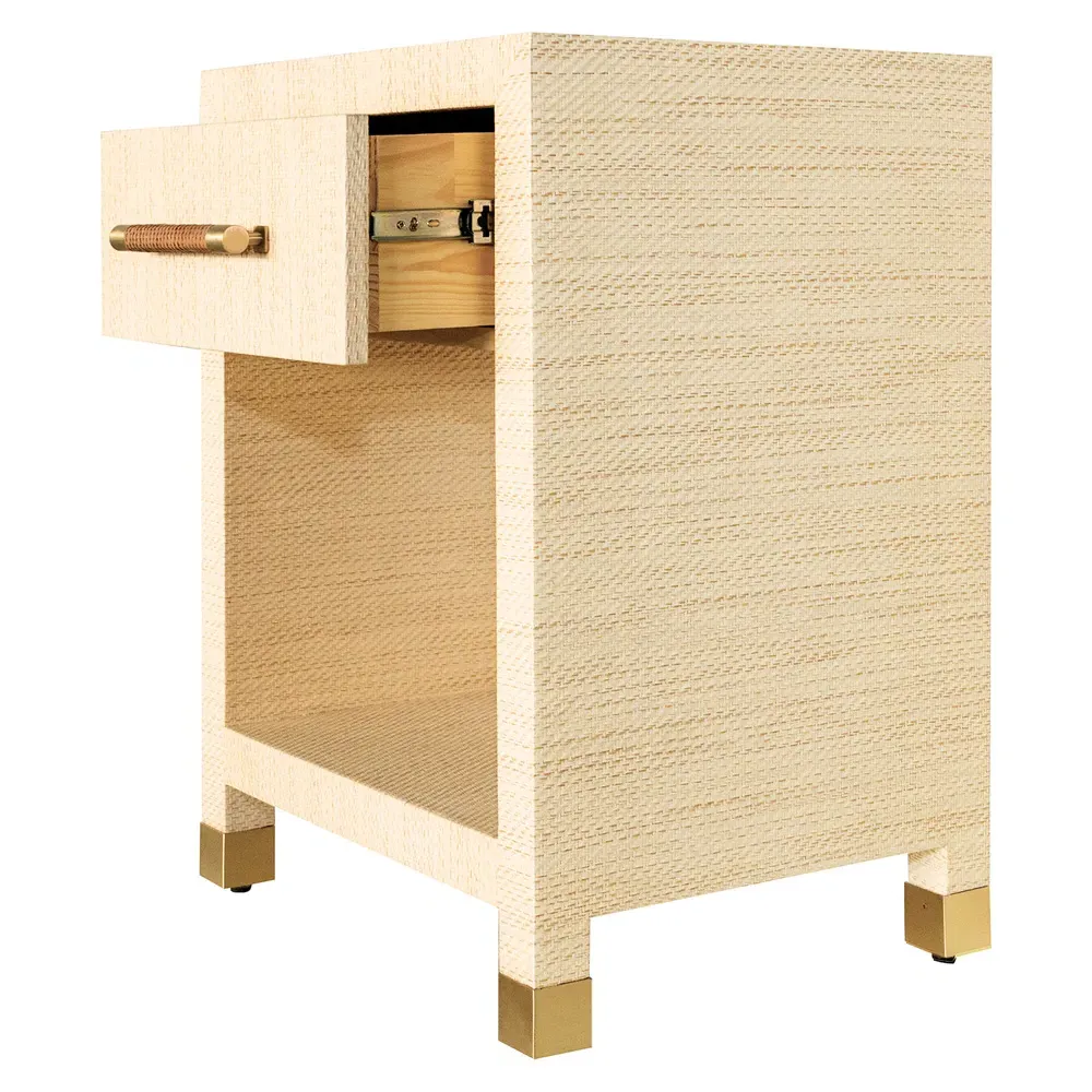 Pelham Rectangular Side Table with Rattan Handle - Natural