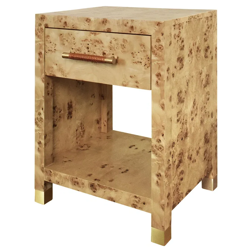 Pelham Side Table with Rattan Handle - Brown Burl