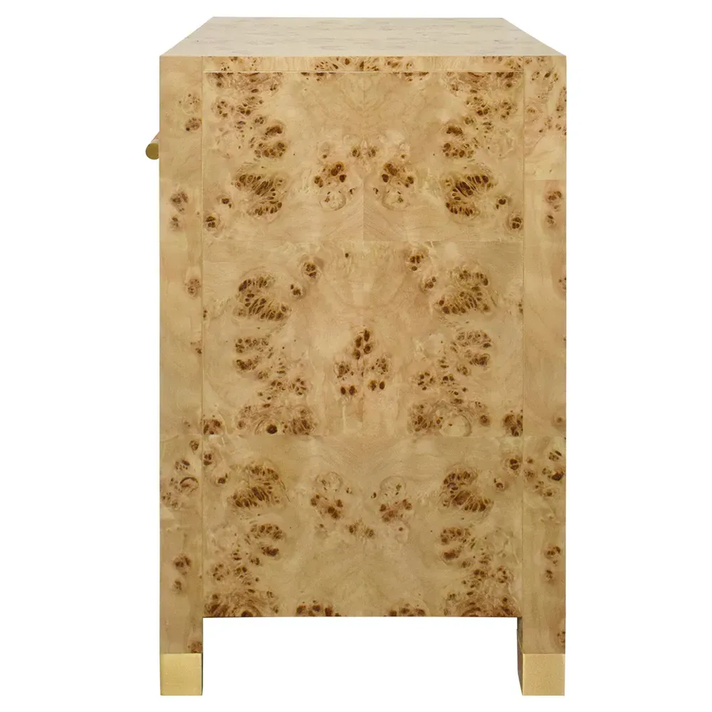 Pelham Side Table with Rattan Handle - Brown Burl