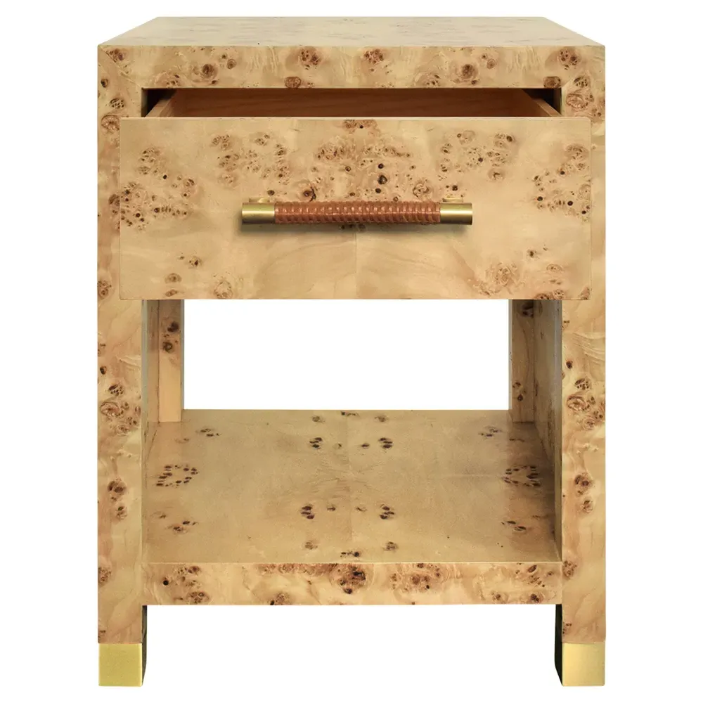 Pelham Side Table with Rattan Handle - Brown Burl