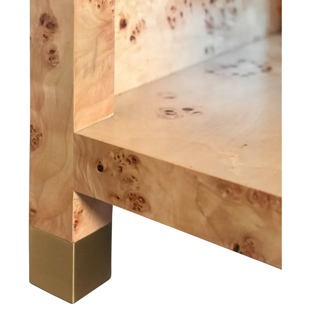 Pelham Side Table with Rattan Handle - Brown Burl