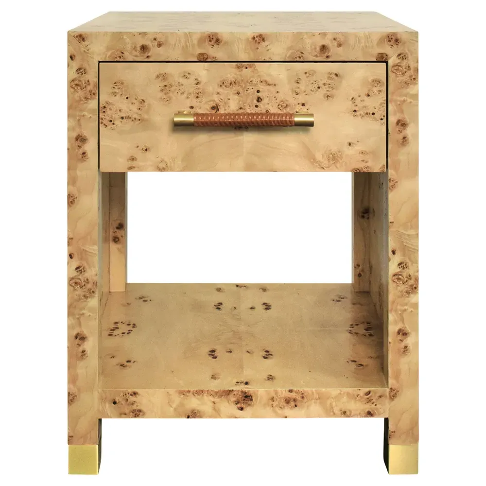 Pelham Side Table with Rattan Handle - Brown Burl