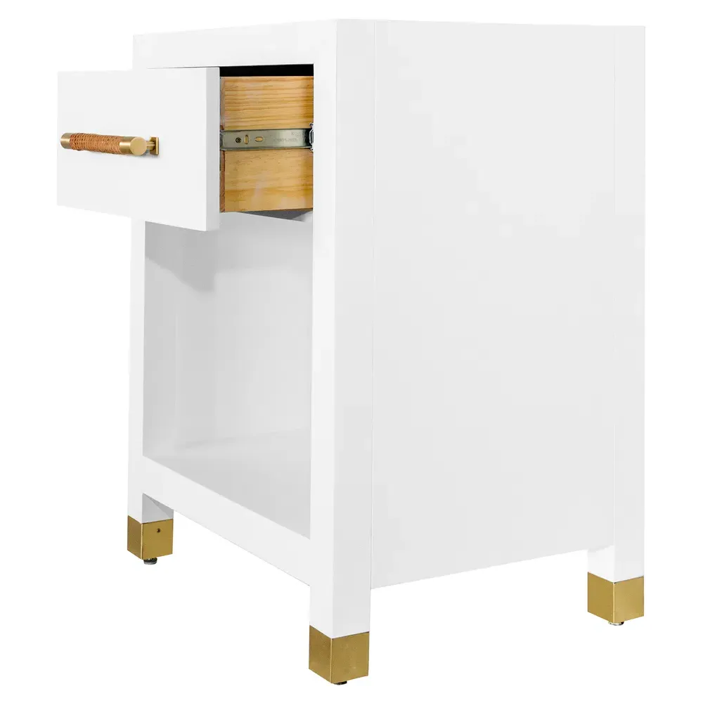 Pelham Side Table with Rattan Handle - White