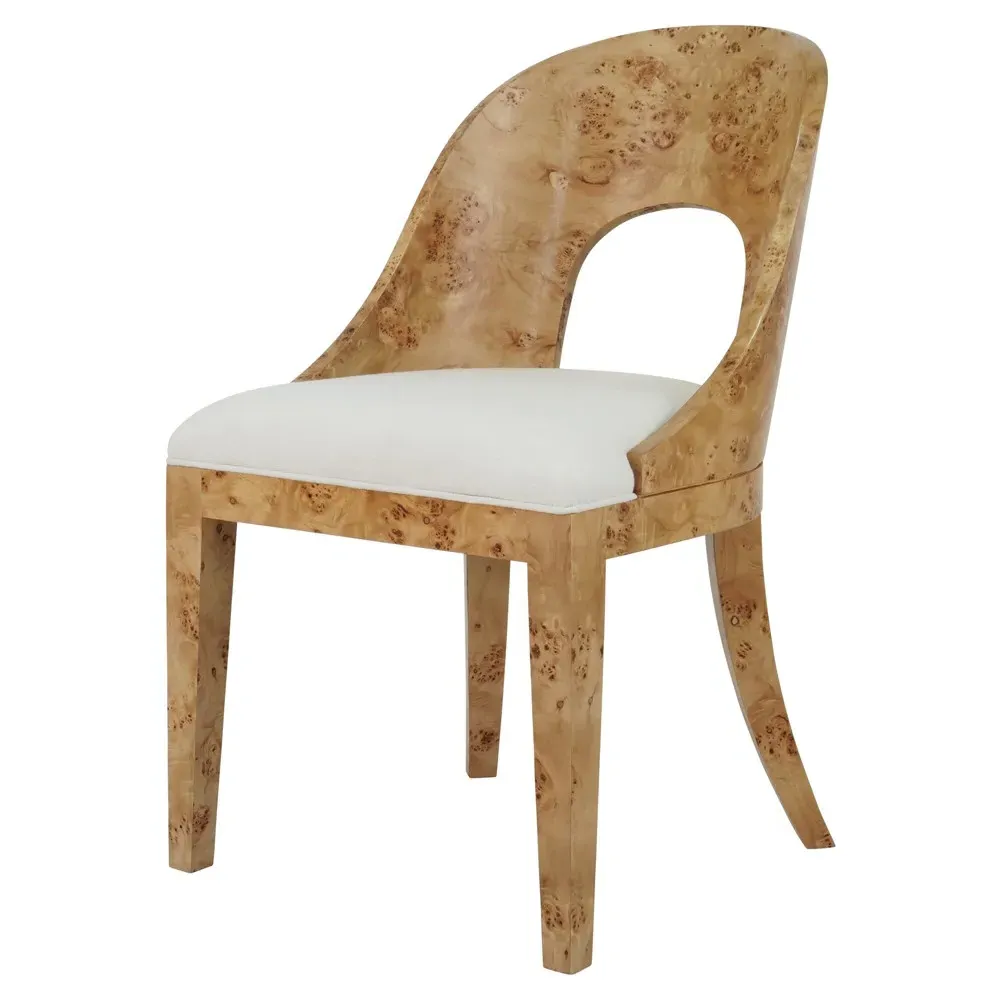Rafferty Dining Chair - White, Burl Wood