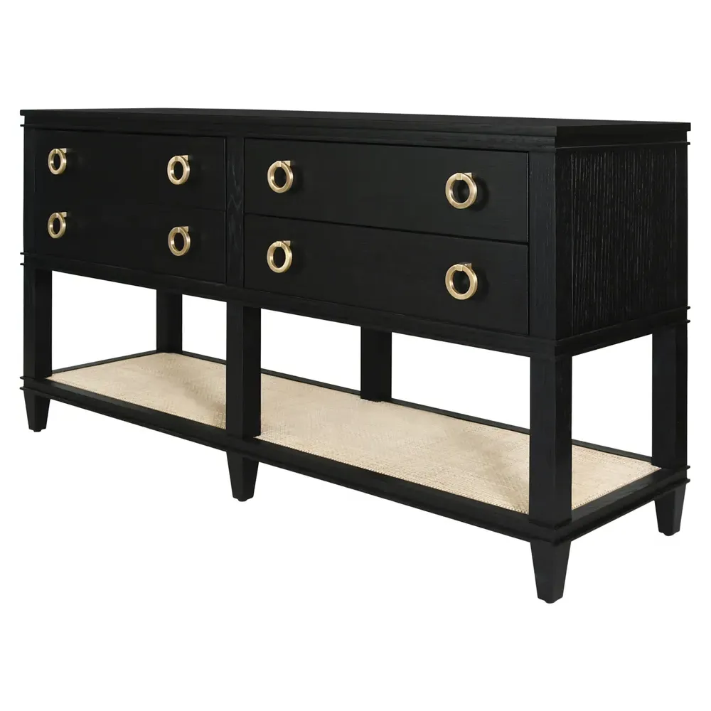 Richmond Woven Cane Console Table - Black Oak