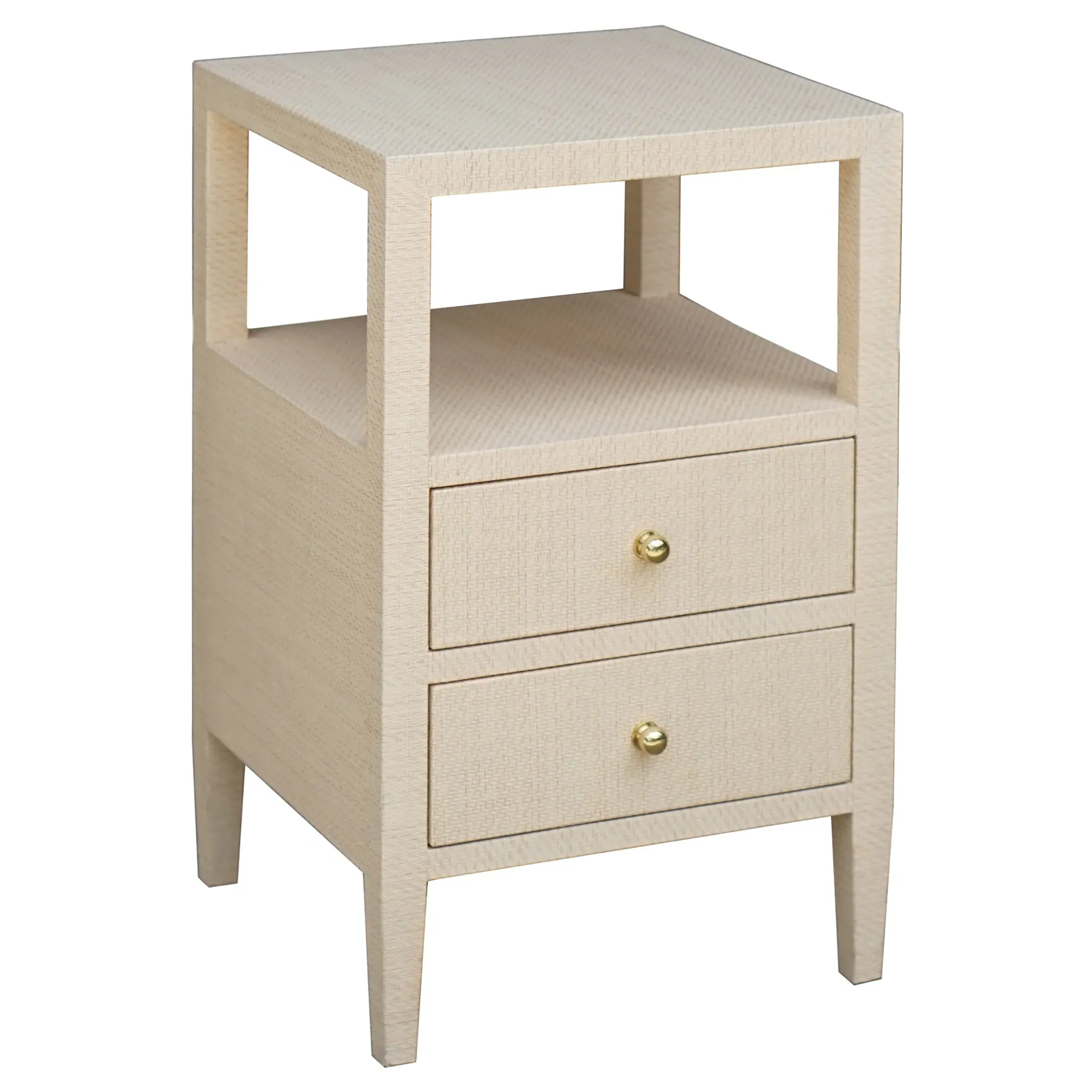 Roscoe Square Side Table with Storage - Beige, Grasscloth