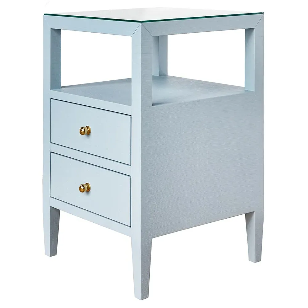 Roscoe Square Side Table with Storage - Light Blue, Linen