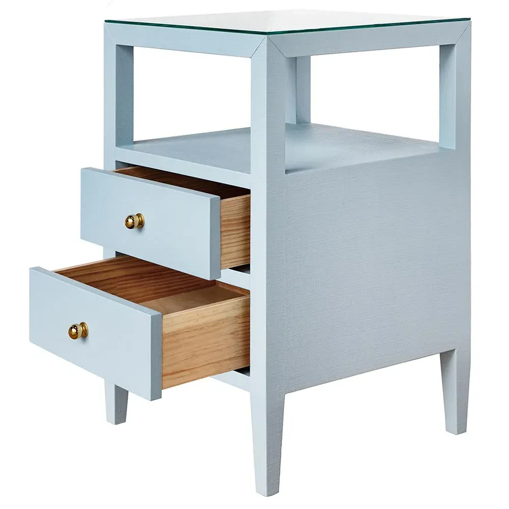 Roscoe Square Side Table with Storage - Light Blue, Linen