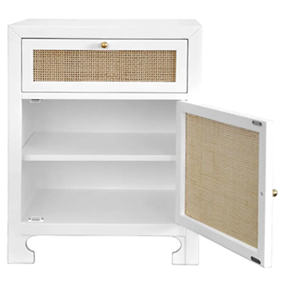 Ruth Woven Cane Nightstand - Matte White, Wood