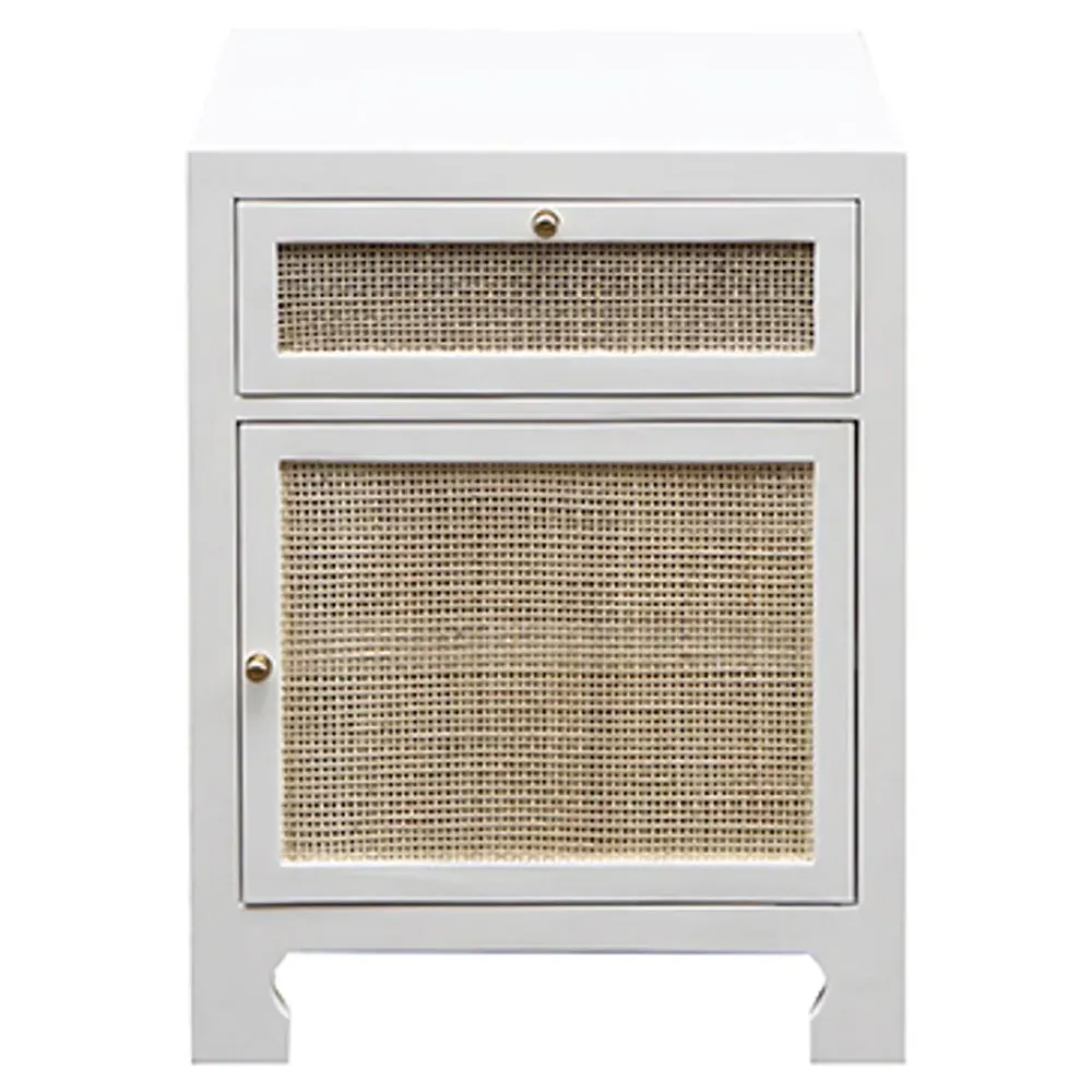 Ruth Woven Cane Nightstand - Matte White, Wood image