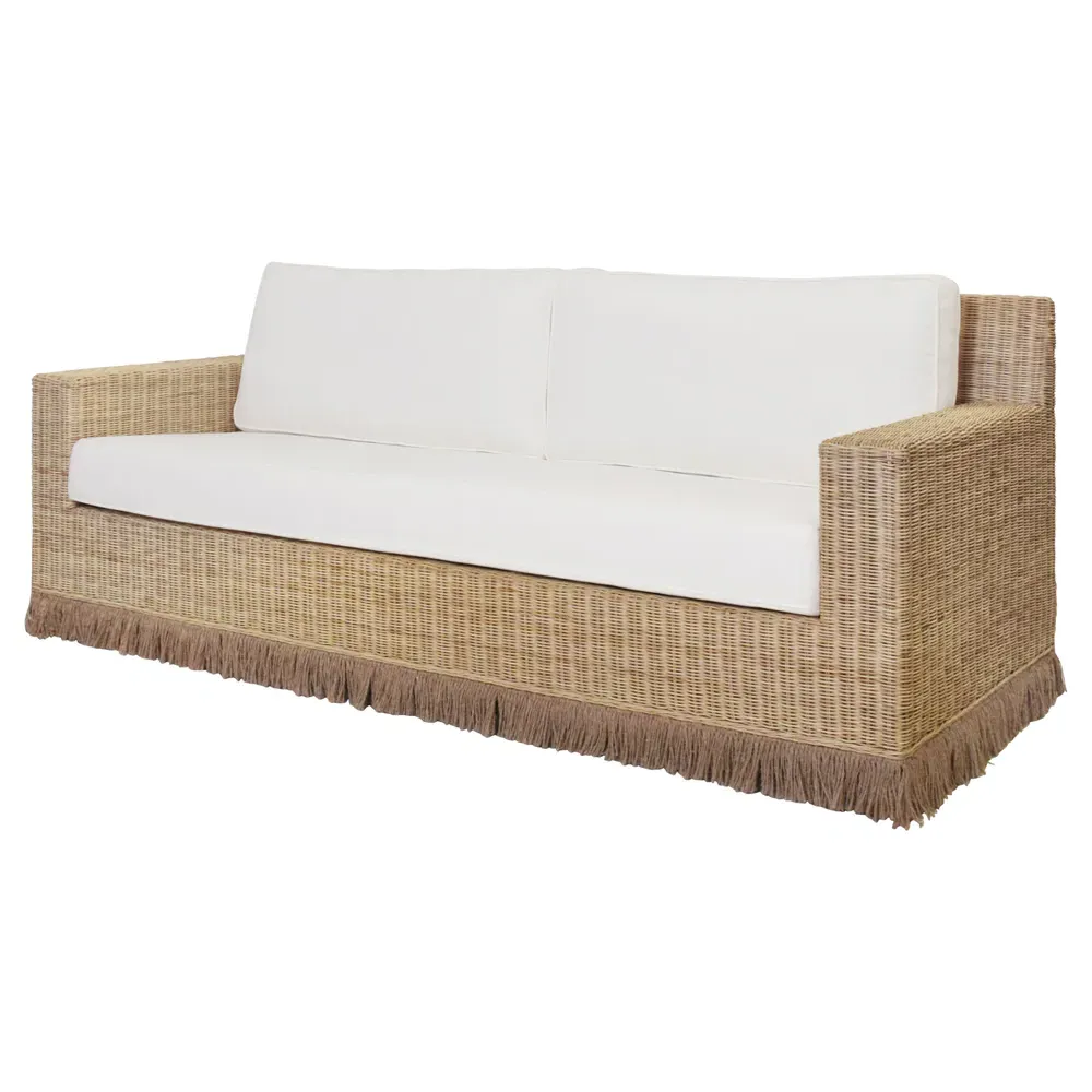 Tenny Woven Rattan Sofa - White, Rattan