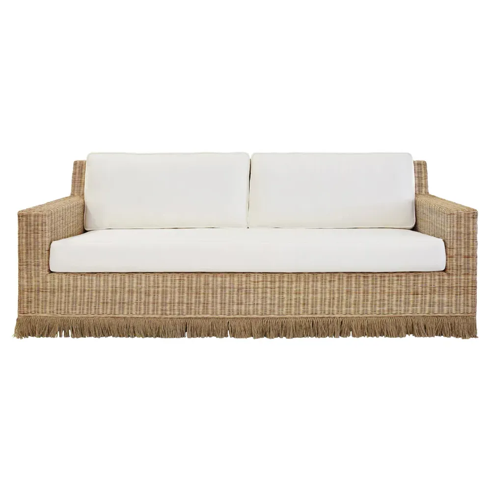 Tenny Woven Rattan Sofa - White, Rattan image