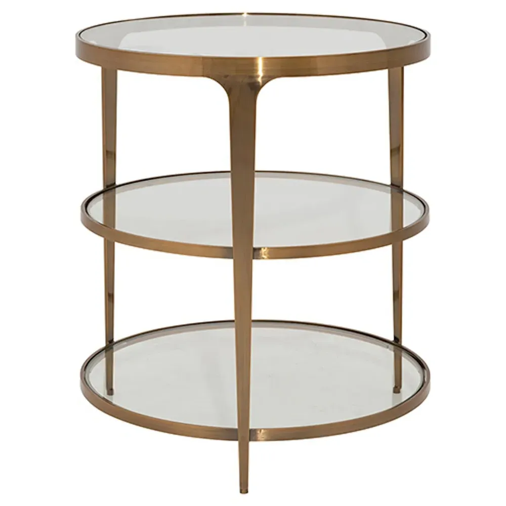 Vienna Round End Table - Antique Brass, Glass