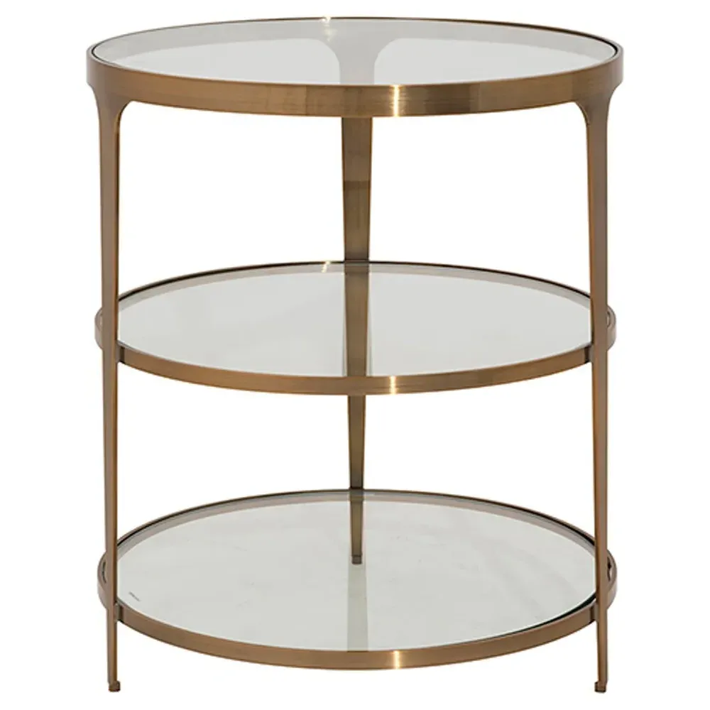 Vienna Round End Table - Antique Brass, Glass image