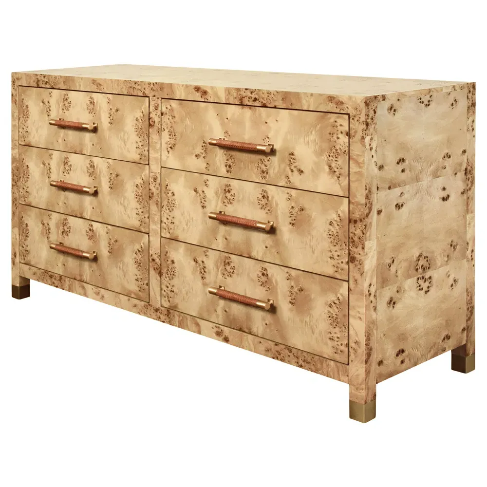 Winchester Double Dresser with Rattan Handles - Brown Burl