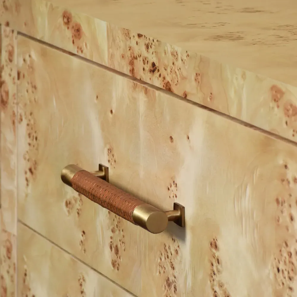 Winchester Double Dresser with Rattan Handles - Brown Burl