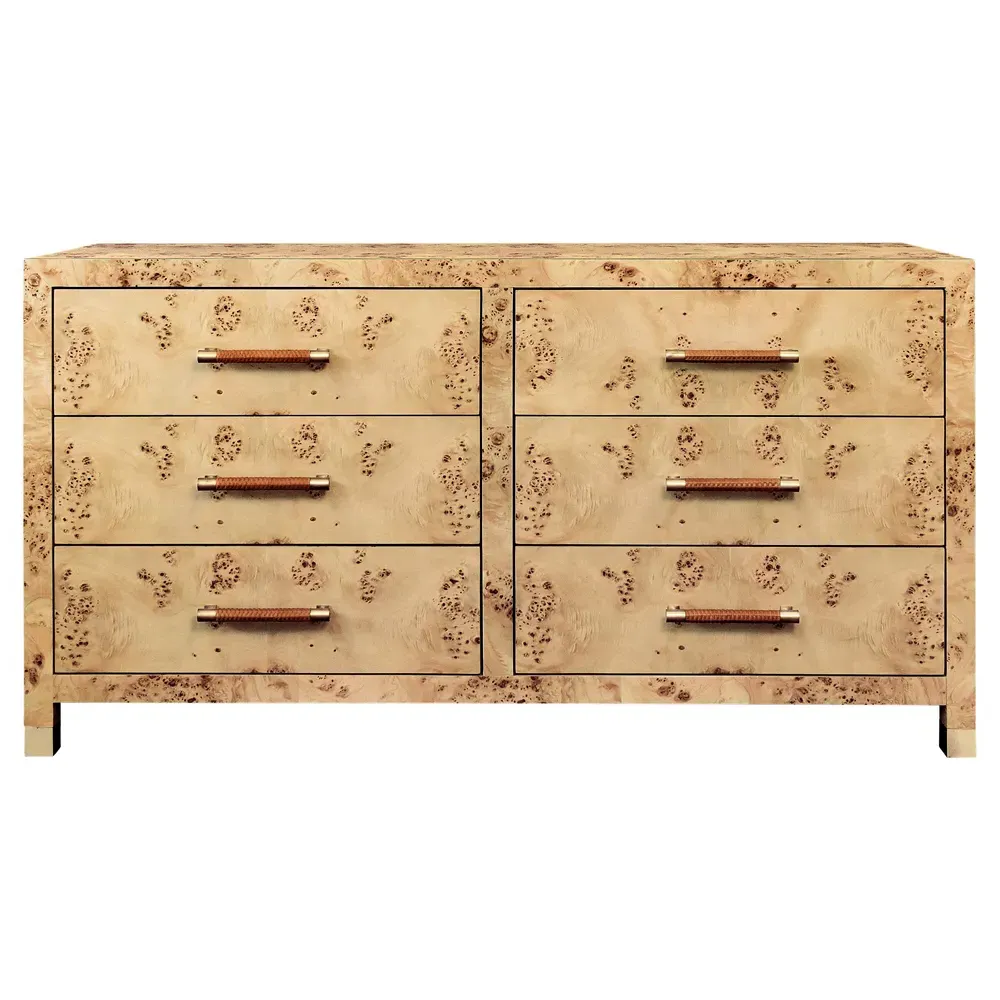 Winchester Double Dresser with Rattan Handles - Brown Burl