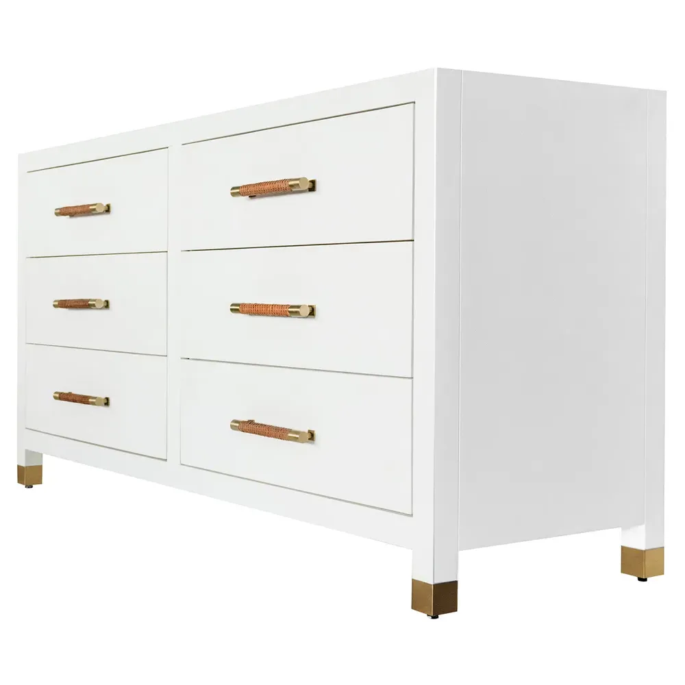 Winchester Double Dresser with Rattan Handles - White
