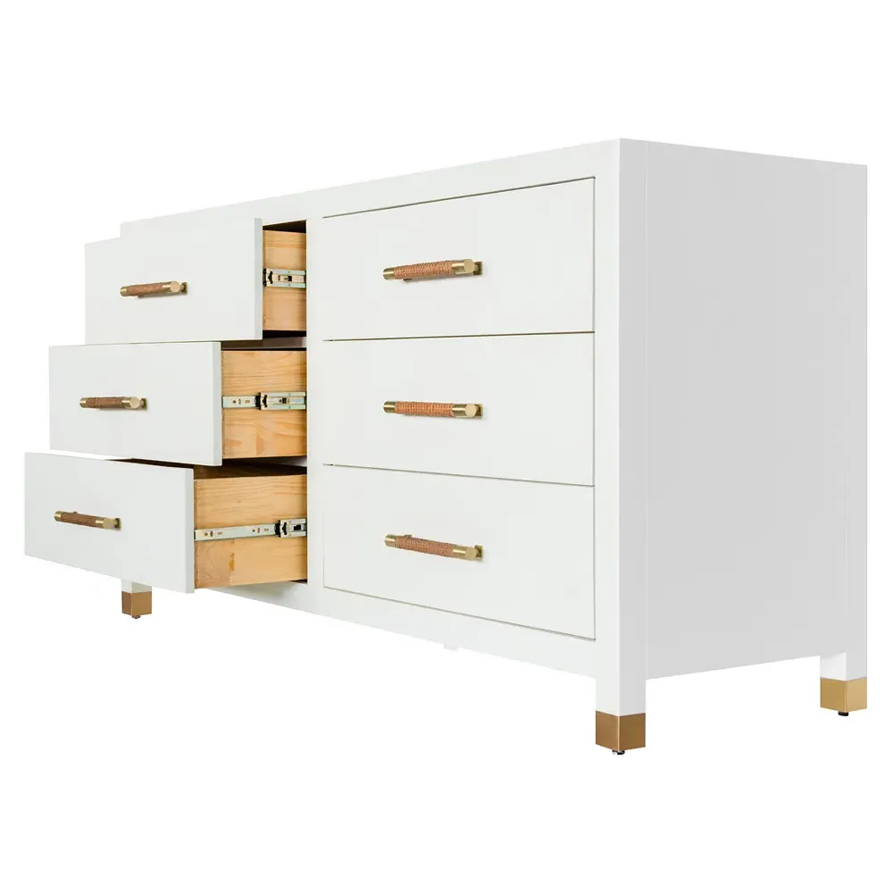 Winchester Double Dresser with Rattan Handles - White