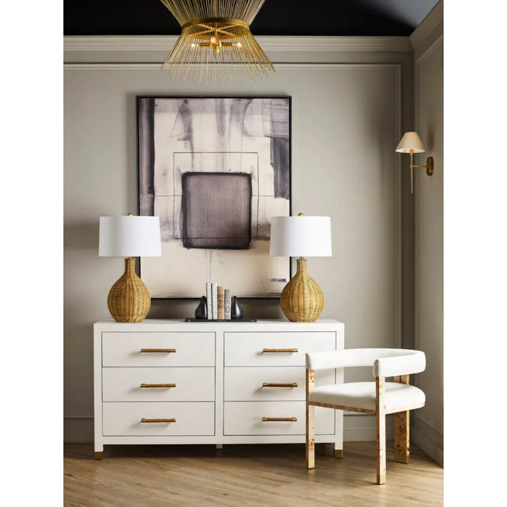 Winchester Double Dresser with Rattan Handles - White