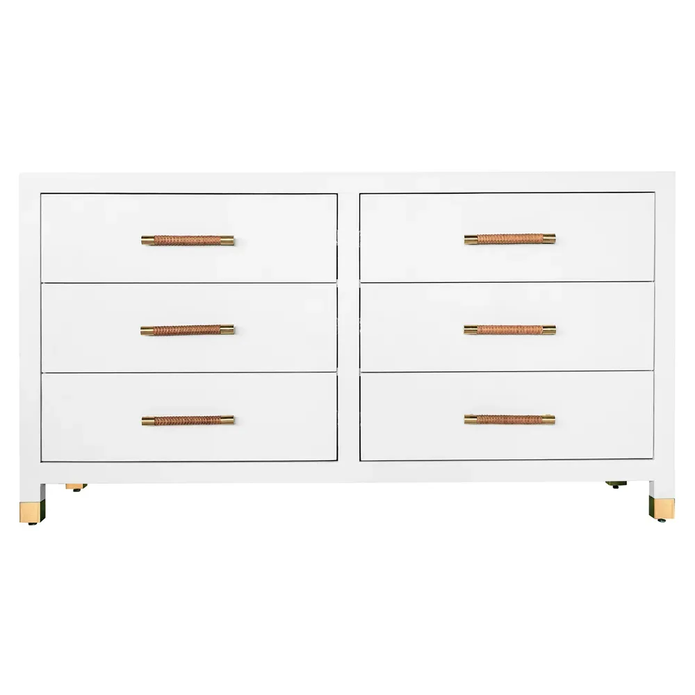 Winchester Double Dresser with Rattan Handles - White image