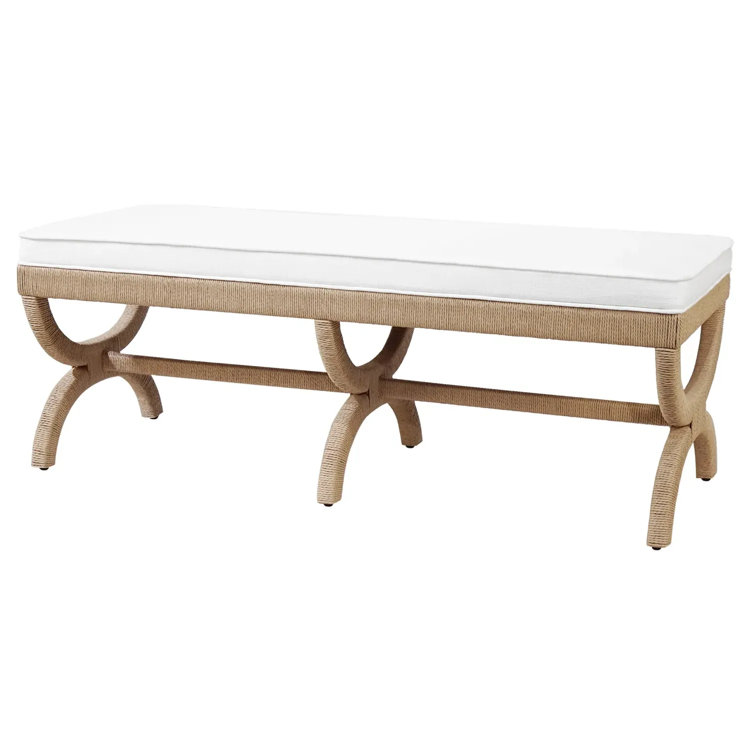Xanadu Upholstered Rope Entryway Bench - White, Linen