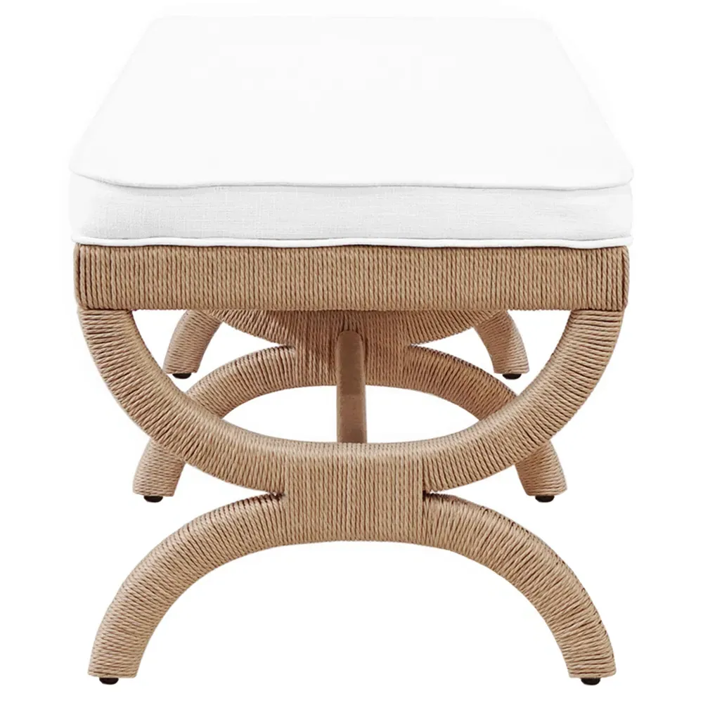 Xanadu Upholstered Rope Entryway Bench - White, Linen