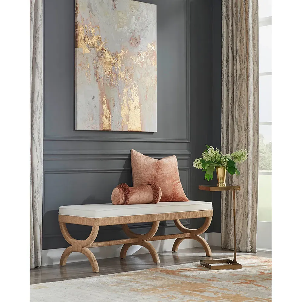 Xanadu Upholstered Rope Entryway Bench - White, Linen