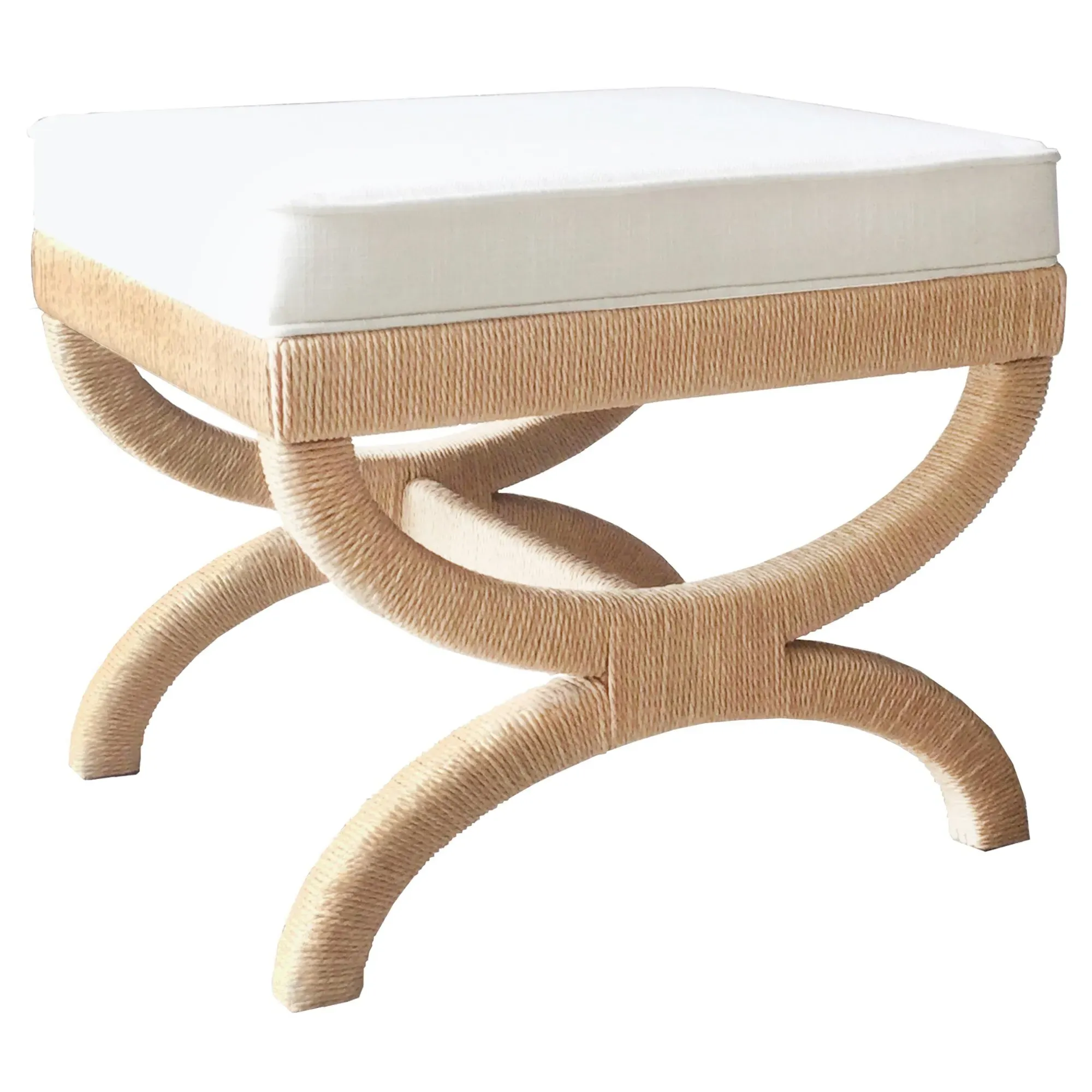 Xanadu Upholstered Rope Stool - White, Linen
