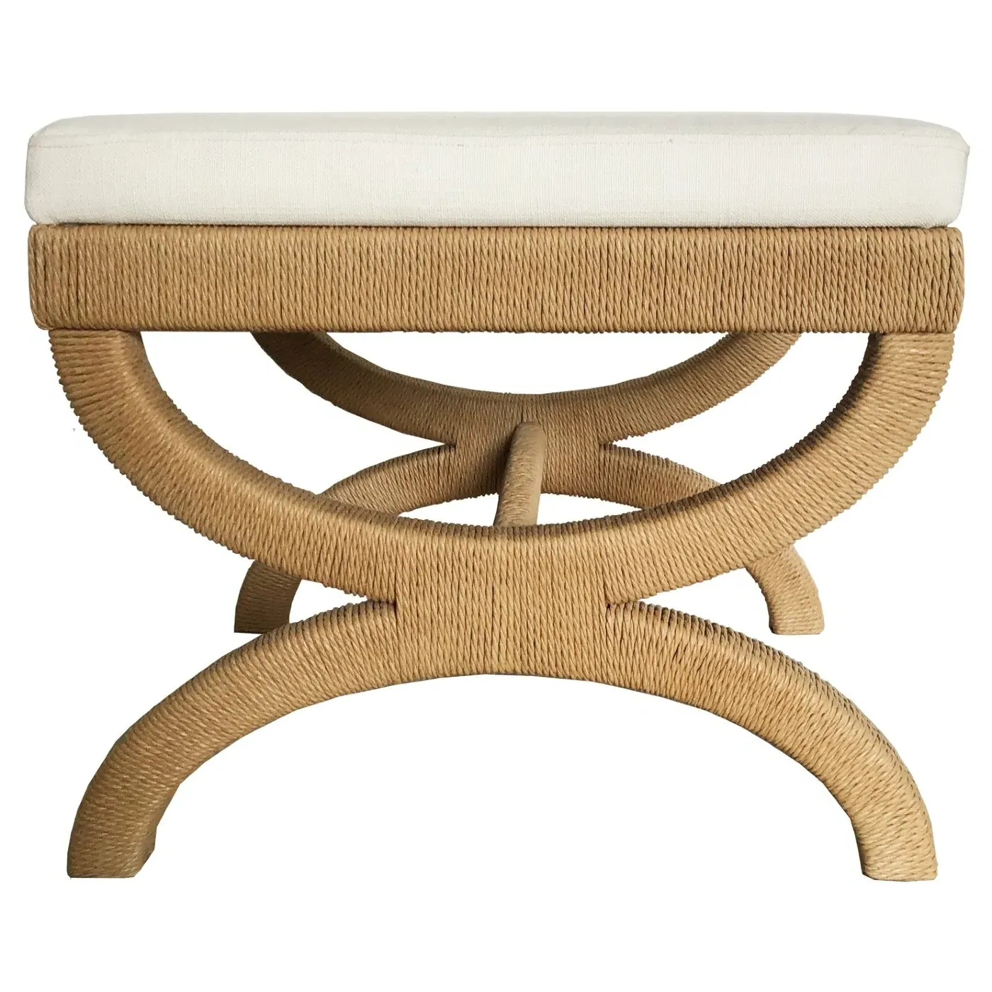 Xanadu Upholstered Rope Stool - White, Linen image