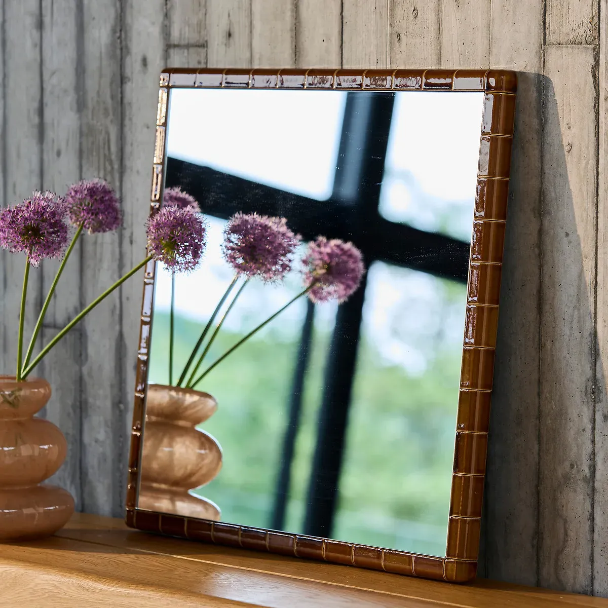 Acacia Glazed Ceramic Square Mirror - Amber Honey alternate view