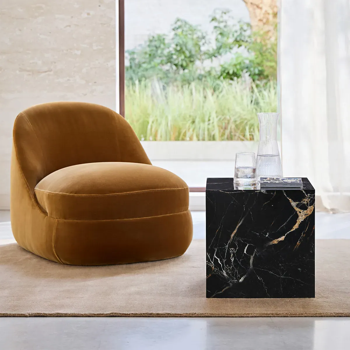 Alcana Marble-Effect Ceramic Side Table - Black, Ceramic alternate view