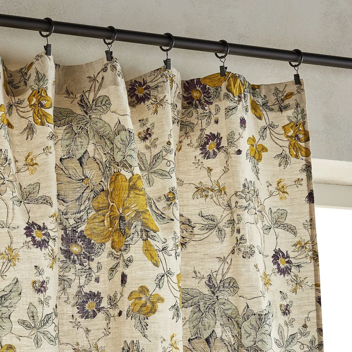 Alizou Single Linen Curtain Panel - Floral alternate view