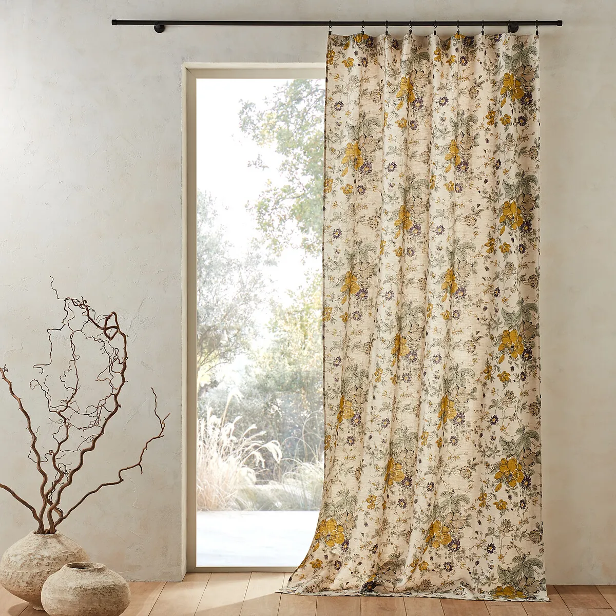 Alizou Single Linen Curtain Panel - Floral product