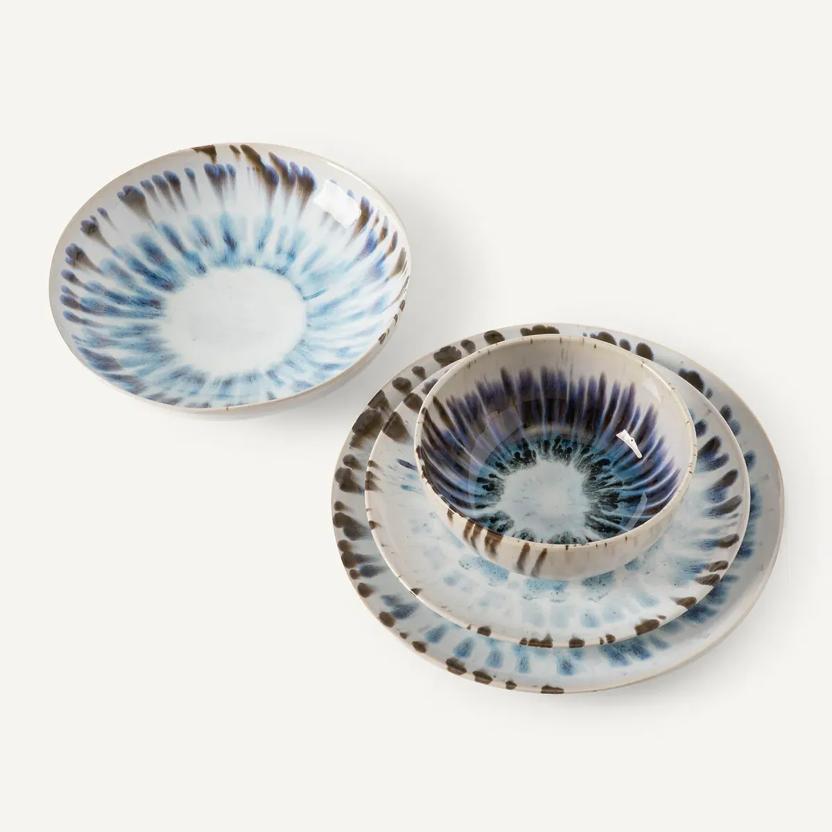 Amadora Set of 4 Glazed Stoneware Bowls - Blue, Brown alternate view