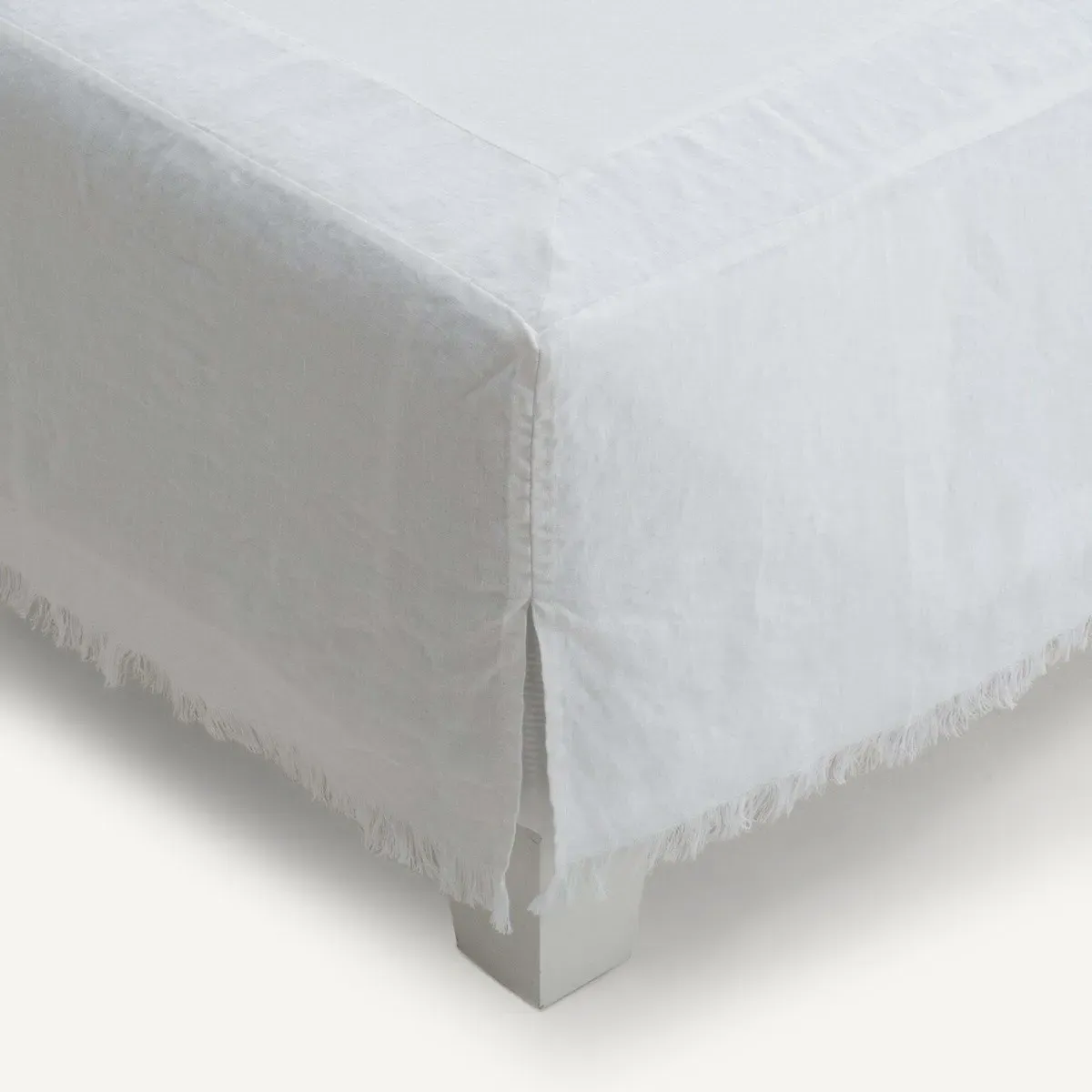 Amourya Bed Valance with Fringed Edging - White, Linen product