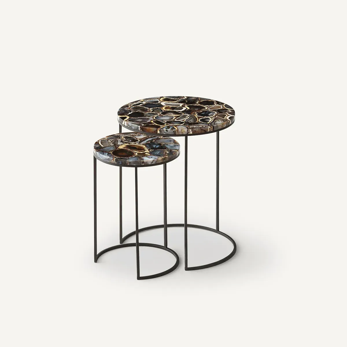 Anaximène Set of 2 Nesting Side Tables - Blue Agate, Metal product