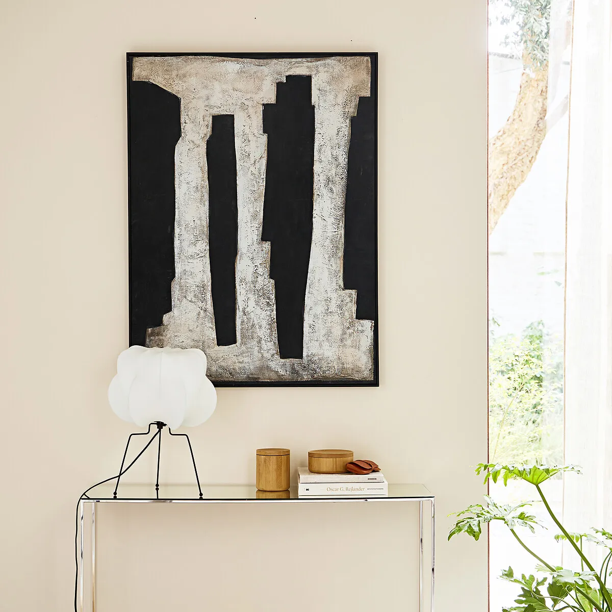 Apia Hand-Painted Wall Art with Fabric Appliqué - Black, Linen alternate view