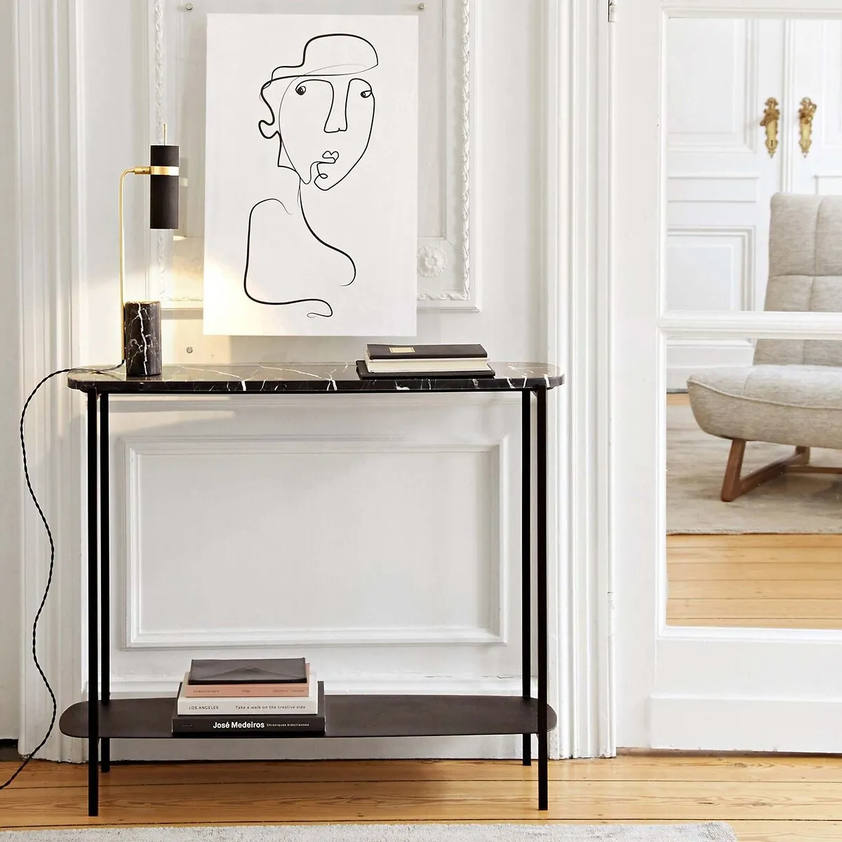 Arambol Marble & Metal Console Table - Black alternate view