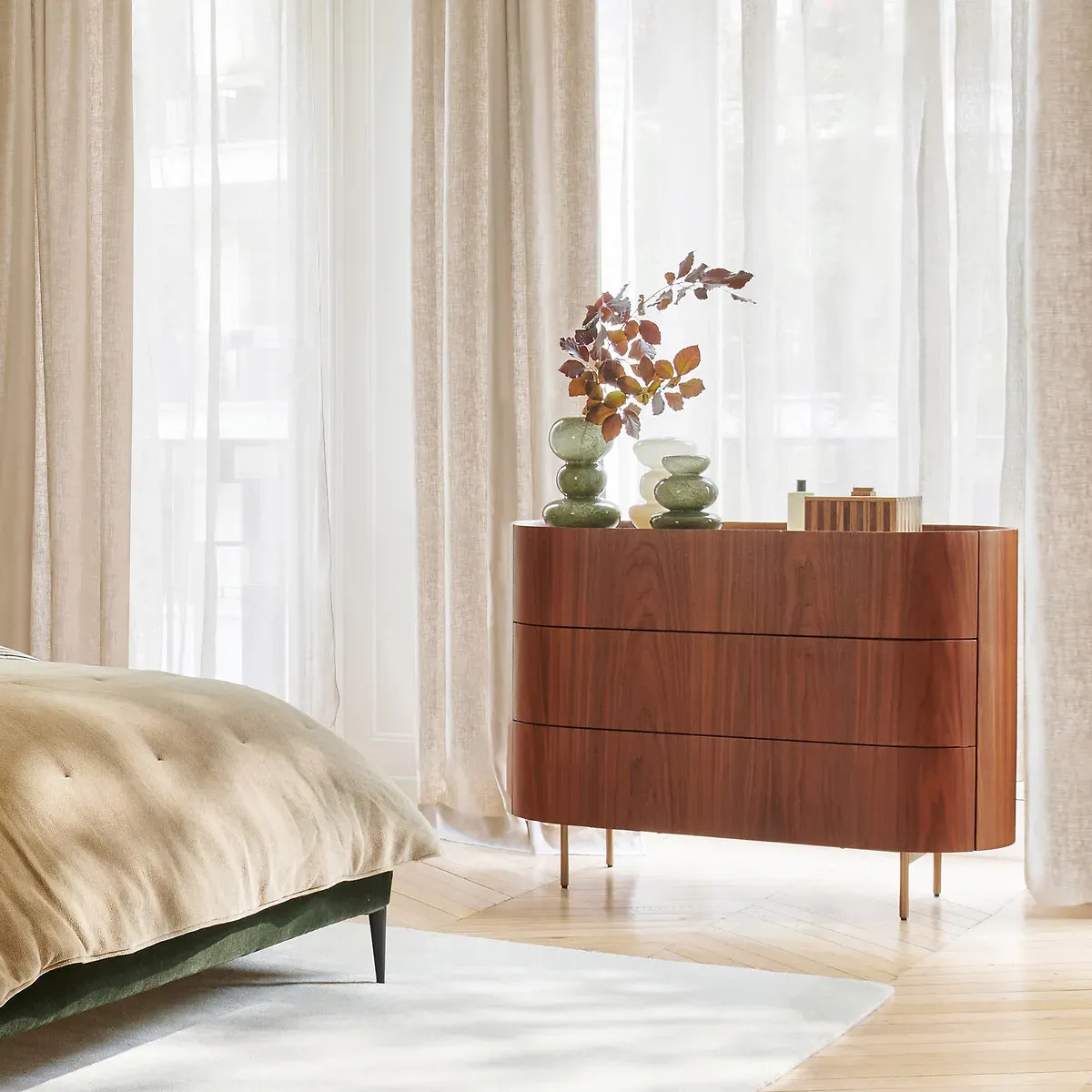 Aslen 3-Drawer Chest of Drawers - Walnut, Leather Veneer alternate view