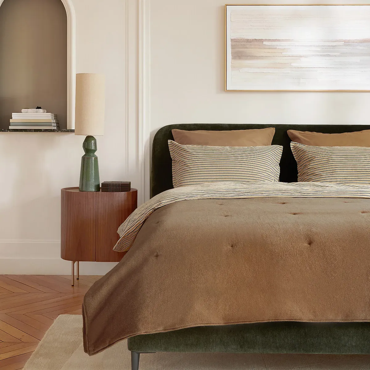 Aslen Bedside Table - Walnut, Leather alternate view