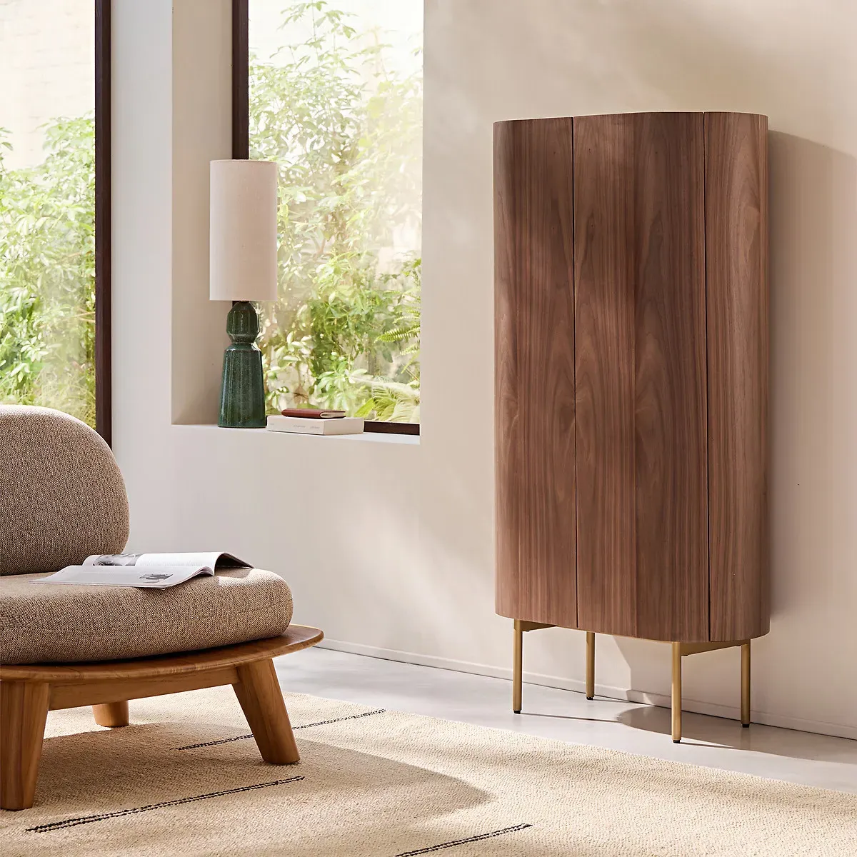 Aslen Wardrobe with Drawer - Walnut, Veneer & Leather alternate view