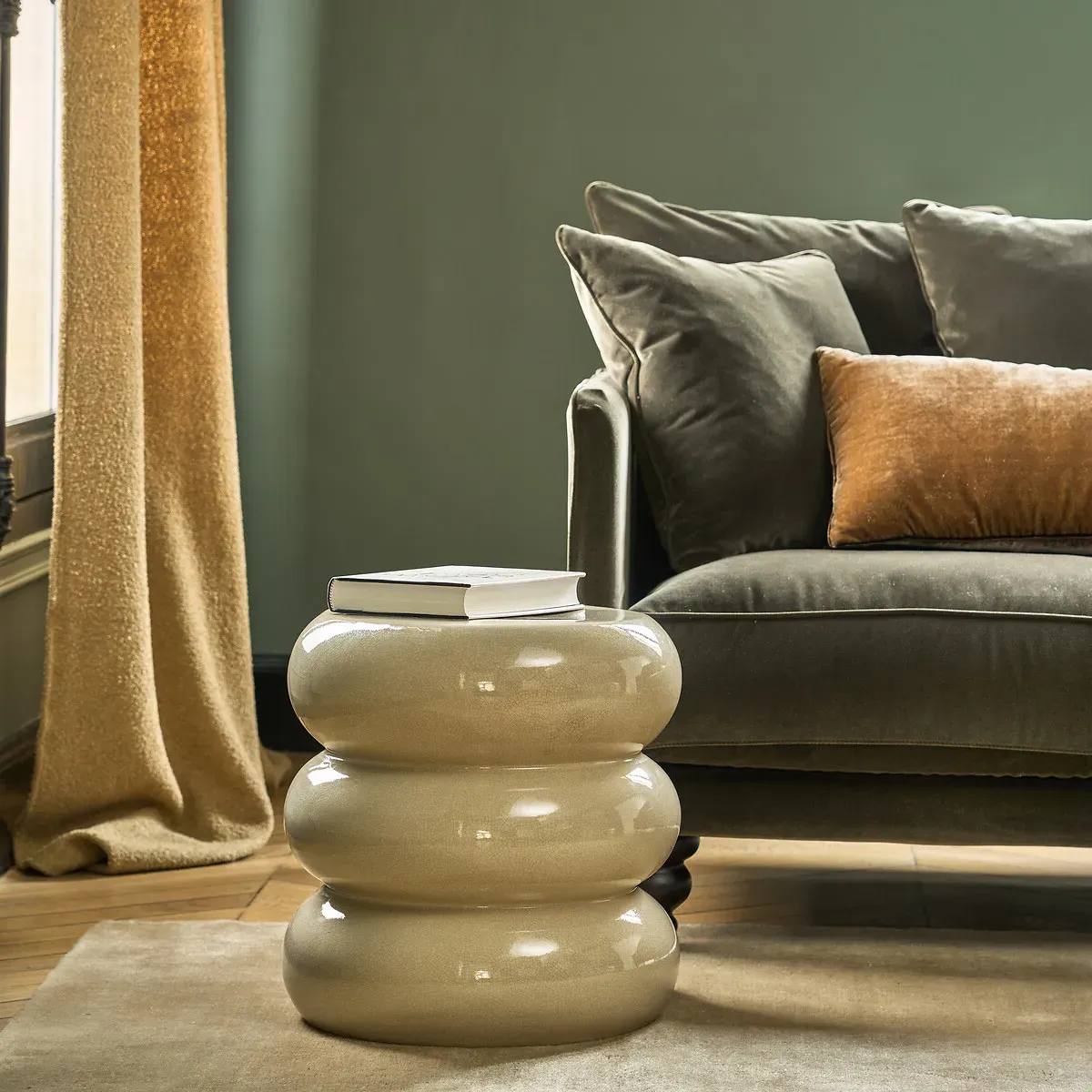 Belly Round Sofa Side Table - Sandy Beige, Ceramic alternate view