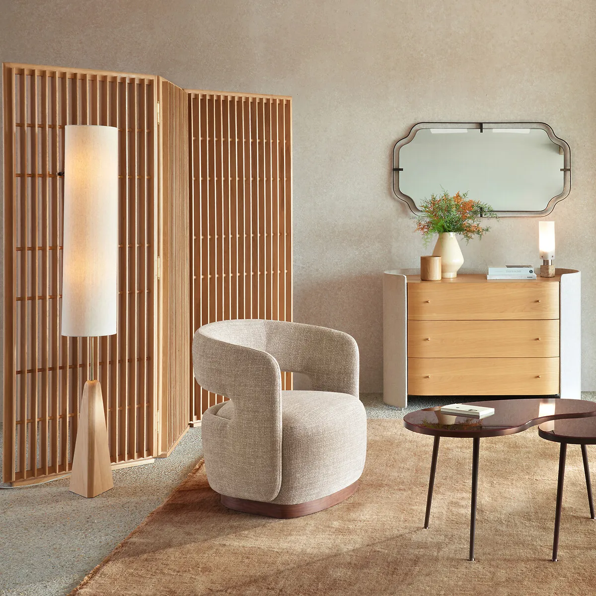 Byobu 3-Panel Folding Room Divider - Natural Oak, Solid Oak alternate view